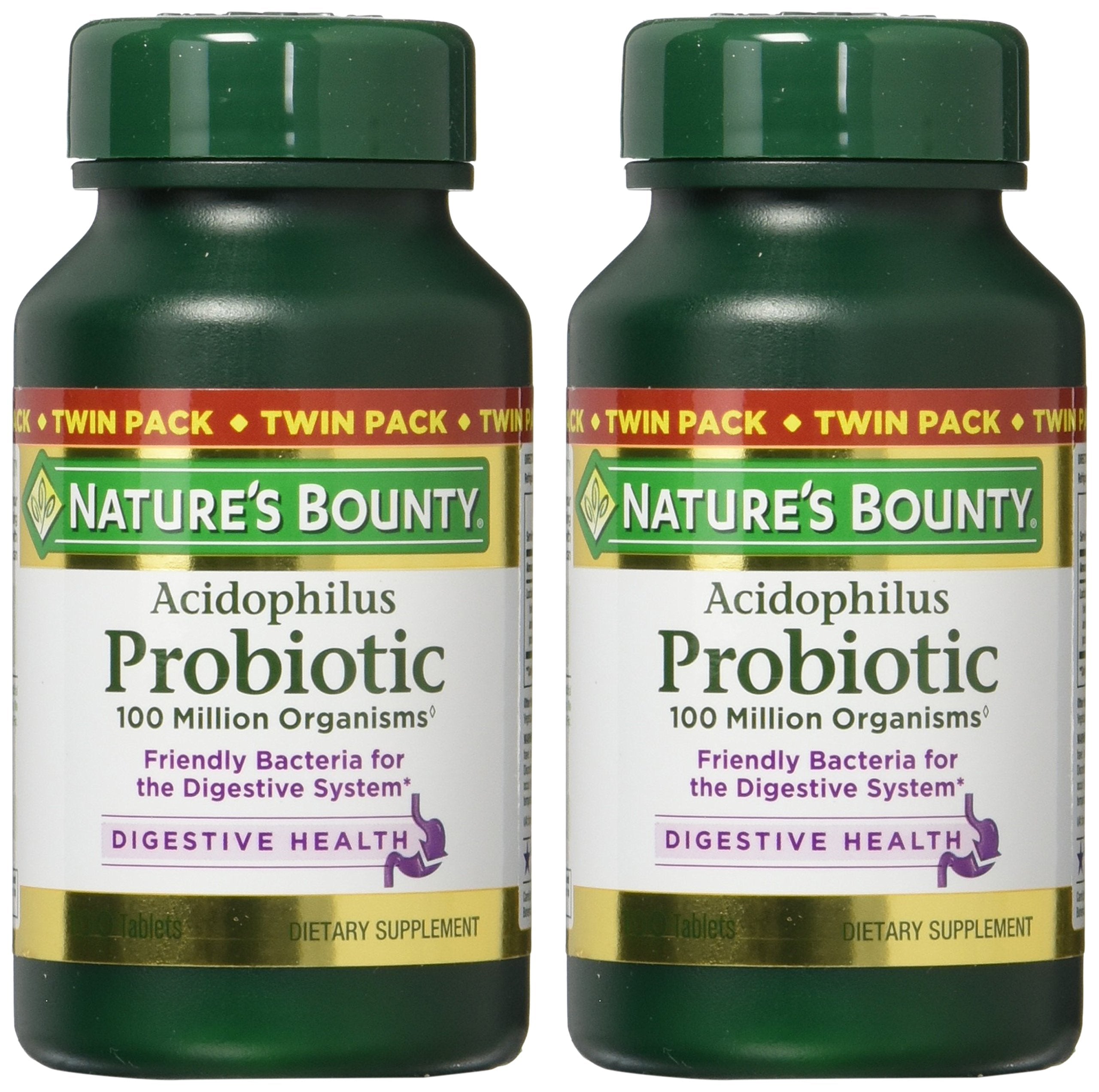 Acidophilus Probiotic by Nature's Bounty, Dietary Supplement, For Digestive Health, Twin Pack, 200 Tablets (7572874100974)